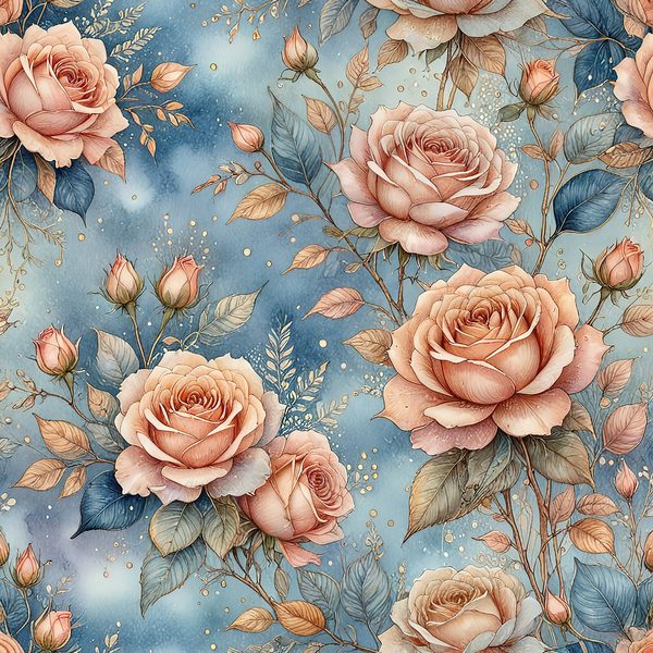 Watercolor Roses with Delicate Leaves Digital Paper Set in Soft Peach & Blue Tones, 10 JPGs for Scrapbooking, Card Making, Commercial Use — image 5