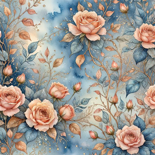 Watercolor Roses with Delicate Leaves Digital Paper Set in Soft Peach & Blue Tones, 10 JPGs for Scrapbooking, Card Making, Commercial Use — image 7