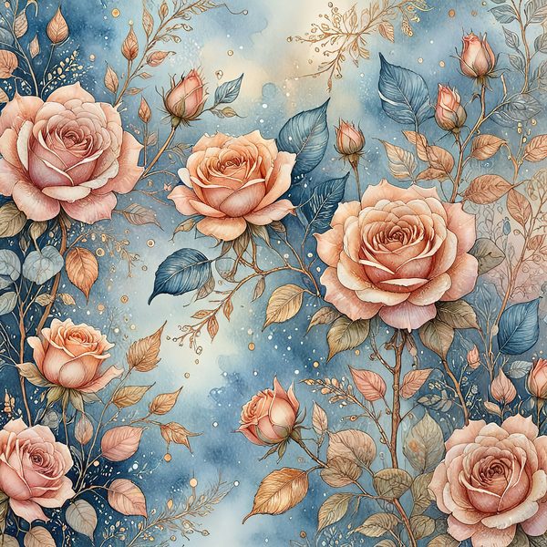 Watercolor Roses with Delicate Leaves Digital Paper Set in Soft Peach & Blue Tones, 10 JPGs for Scrapbooking, Card Making, Commercial Use — image 9