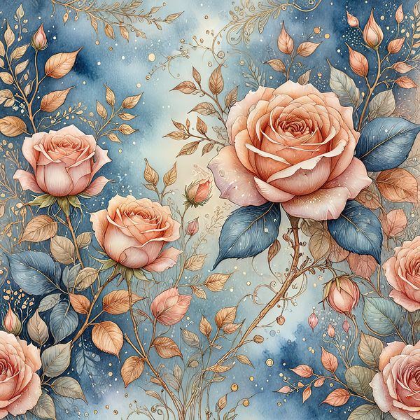 Watercolor Roses with Delicate Leaves Digital Paper Set in Soft Peach & Blue Tones, 10 JPGs for Scrapbooking, Card Making, Commercial Use — image 11