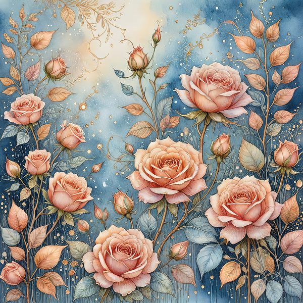Watercolor Roses with Delicate Leaves Digital Paper Set in Soft Peach & Blue Tones, 10 JPGs for Scrapbooking, Card Making, Commercial Use — image 12
