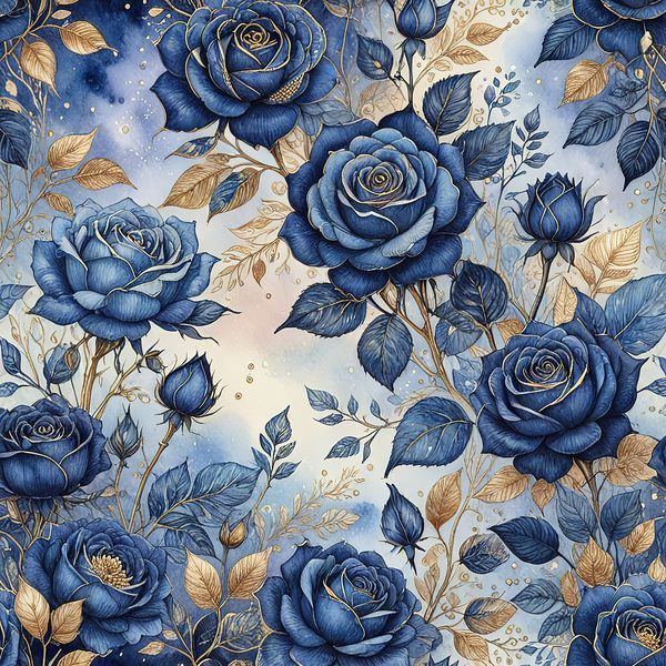 Watercolor Blue Roses Digital Paper with Gold Accents, Scrapbook Backgrounds (Digital Download, Commercial Use) — image 5