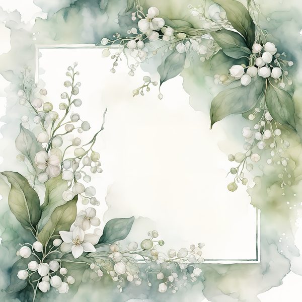 Watercolor Lily of the Valley Digital Paper: Emerald Green Scrapbook Papers (Digital Download, Commercial Use) — image 1