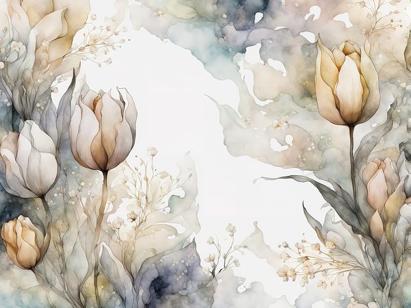 Watercolor Tulip Digital Paper: Soft Earthy Tones Background Scrapbook Papers (Digital Download, Commercial Use) — image 1