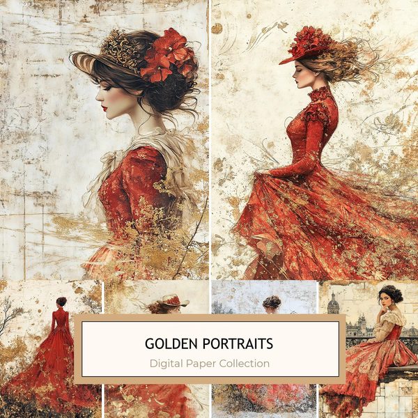 Watercolor Vintage Ladies Portrait Junk Journal Pages (Digital Download, Commercial Use)