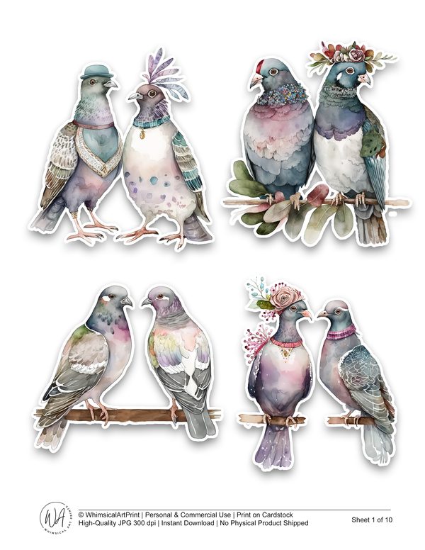 Pigeon Journaling Ephemera Kit: Watercolor Scrapbook Pages (US Letter JPGs, Commercial Use) — image 2