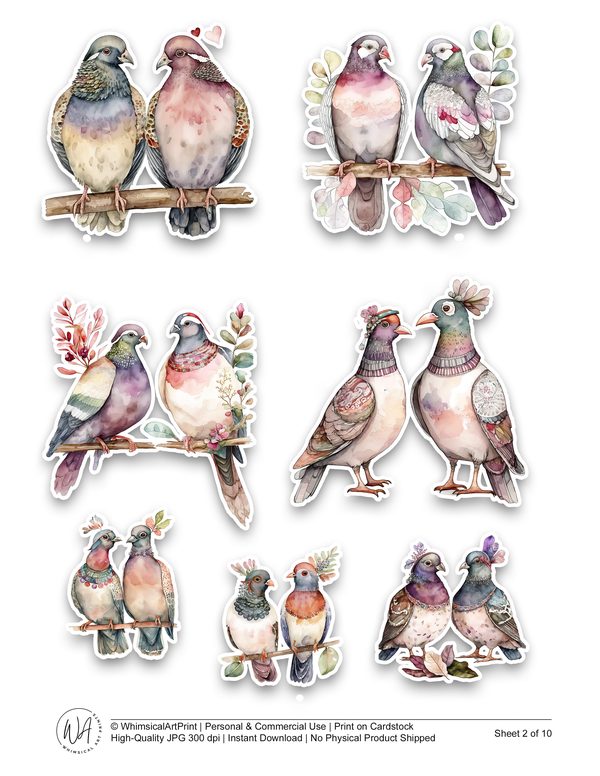 Pigeon Journaling Ephemera Kit: Watercolor Scrapbook Pages (US Letter JPGs, Commercial Use) — image 3