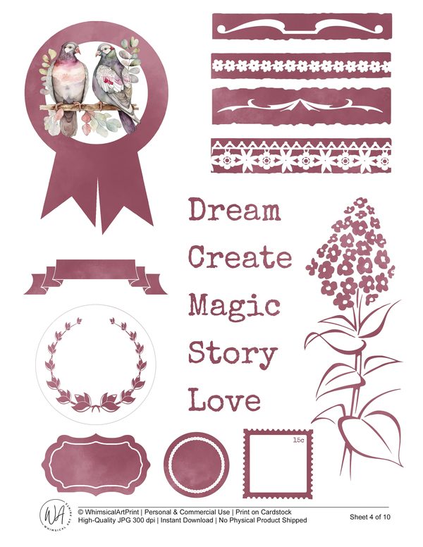 Pigeon Journaling Ephemera Kit: Watercolor Scrapbook Pages (US Letter JPGs, Commercial Use) — image 5