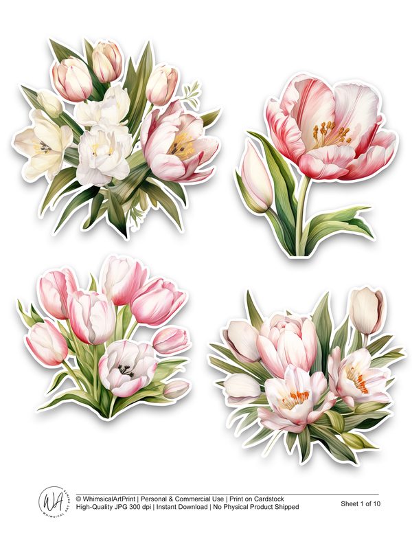 Watercolor Tulip Ephemera Kit: Junk Journaling, Scrapbooking (Digital Download) — image 2