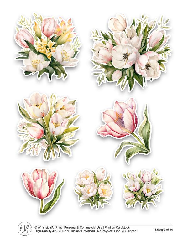 Watercolor Tulip Ephemera Kit: Junk Journaling, Scrapbooking (Digital Download) — image 3