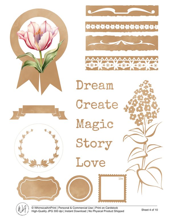 Watercolor Tulip Ephemera Kit: Junk Journaling, Scrapbooking (Digital Download) — image 5