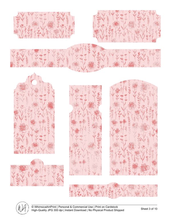 Watercolor Floral Ephemera Kit: Coral & Pink, Junk Journaling (Commercial Use, Digital Download) — image 4
