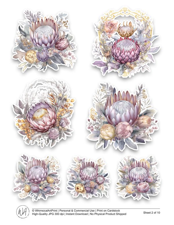Watercolor Protea Ephemera Kit: Junk Journaling, Scrapbooking (Commercial Use, Digital Download) — image 3