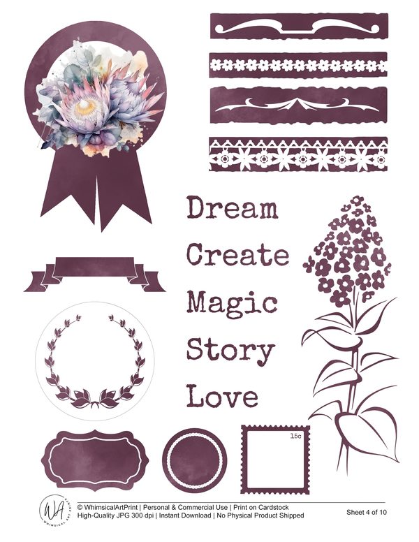 Watercolor Protea Ephemera Kit: Junk Journaling, Scrapbooking (Commercial Use, Digital Download) — image 5