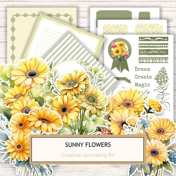 Watercolor Daisy Ephemera Kit: Junk Journaling, Scrapbooking (Digital Download)