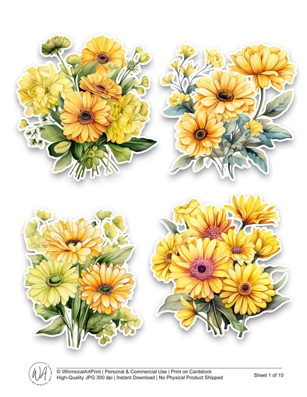 Watercolor Daisy Ephemera Kit: Junk Journaling, Scrapbooking (Digital Download) — image 2