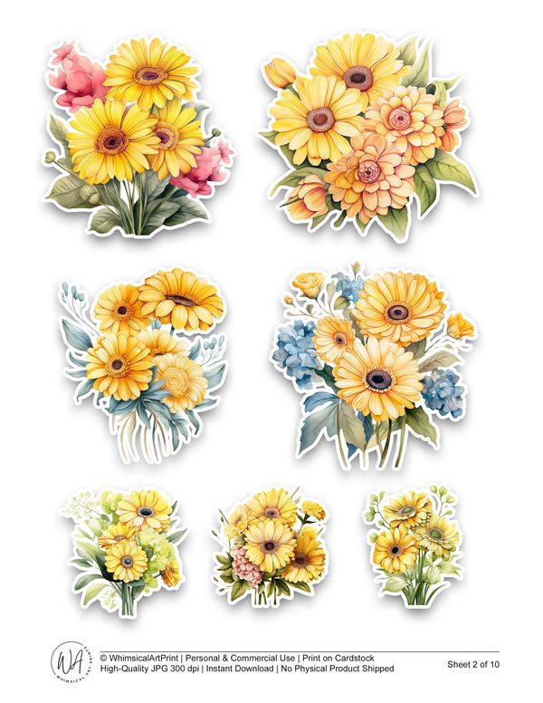 Watercolor Daisy Ephemera Kit: Junk Journaling, Scrapbooking (Digital Download) — image 3