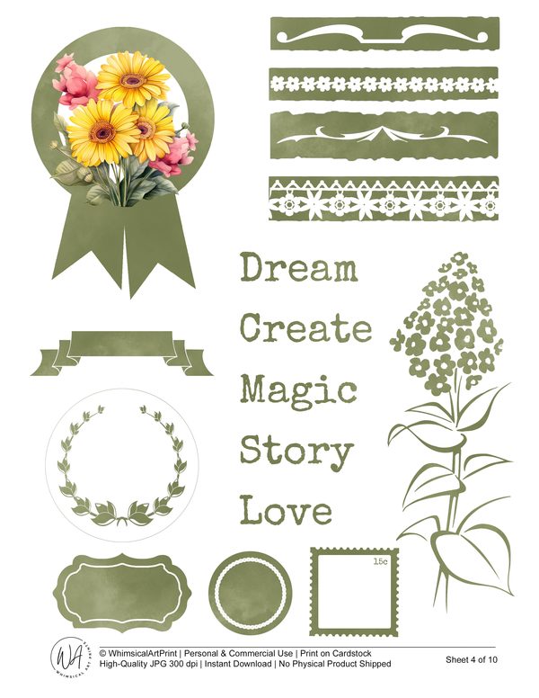 Watercolor Daisy Ephemera Kit: Junk Journaling, Scrapbooking (Digital Download) — image 5