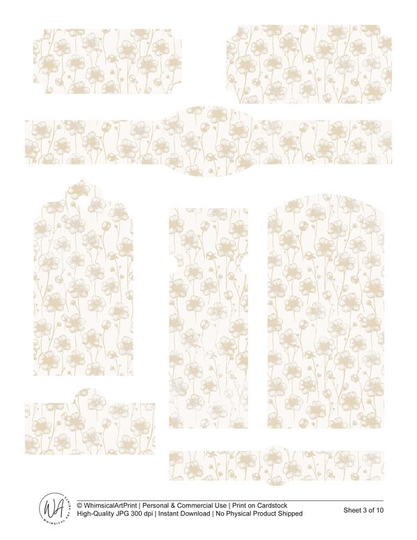 Watercolor Peony Ephemera Kit: Cream & Beige Printable Scrapbook Paper (Commercial Use, Digital Download) — image 4