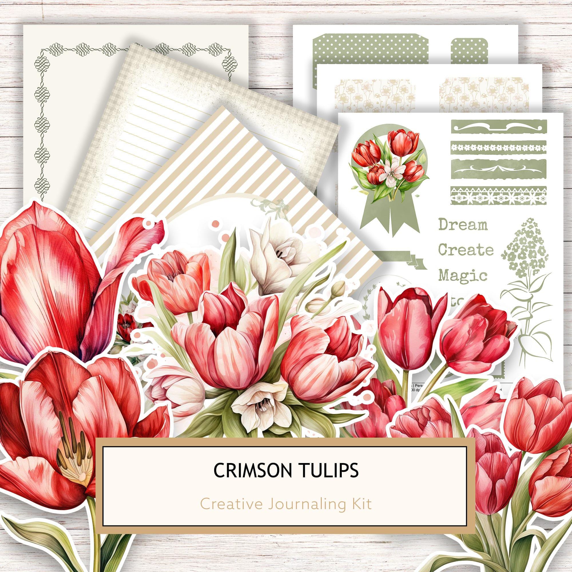 Watercolor Tulip Ephemera Kit: Junk Journaling, Scrapbooking (JPG Digital Download)