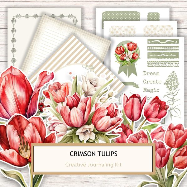 Watercolor Tulip Ephemera Kit: Junk Journaling, Scrapbooking (JPG Digital Download)