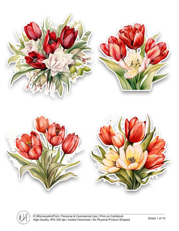 Watercolor Tulip Ephemera Kit: Junk Journaling, Scrapbooking (JPG Digital Download) — image 2