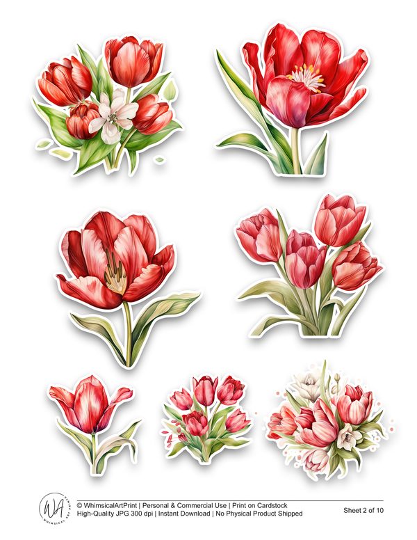 Watercolor Tulip Ephemera Kit: Junk Journaling, Scrapbooking (JPG Digital Download) — image 3