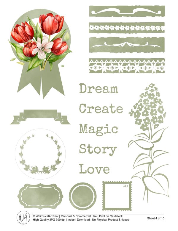 Watercolor Tulip Ephemera Kit: Junk Journaling, Scrapbooking (JPG Digital Download) — image 5