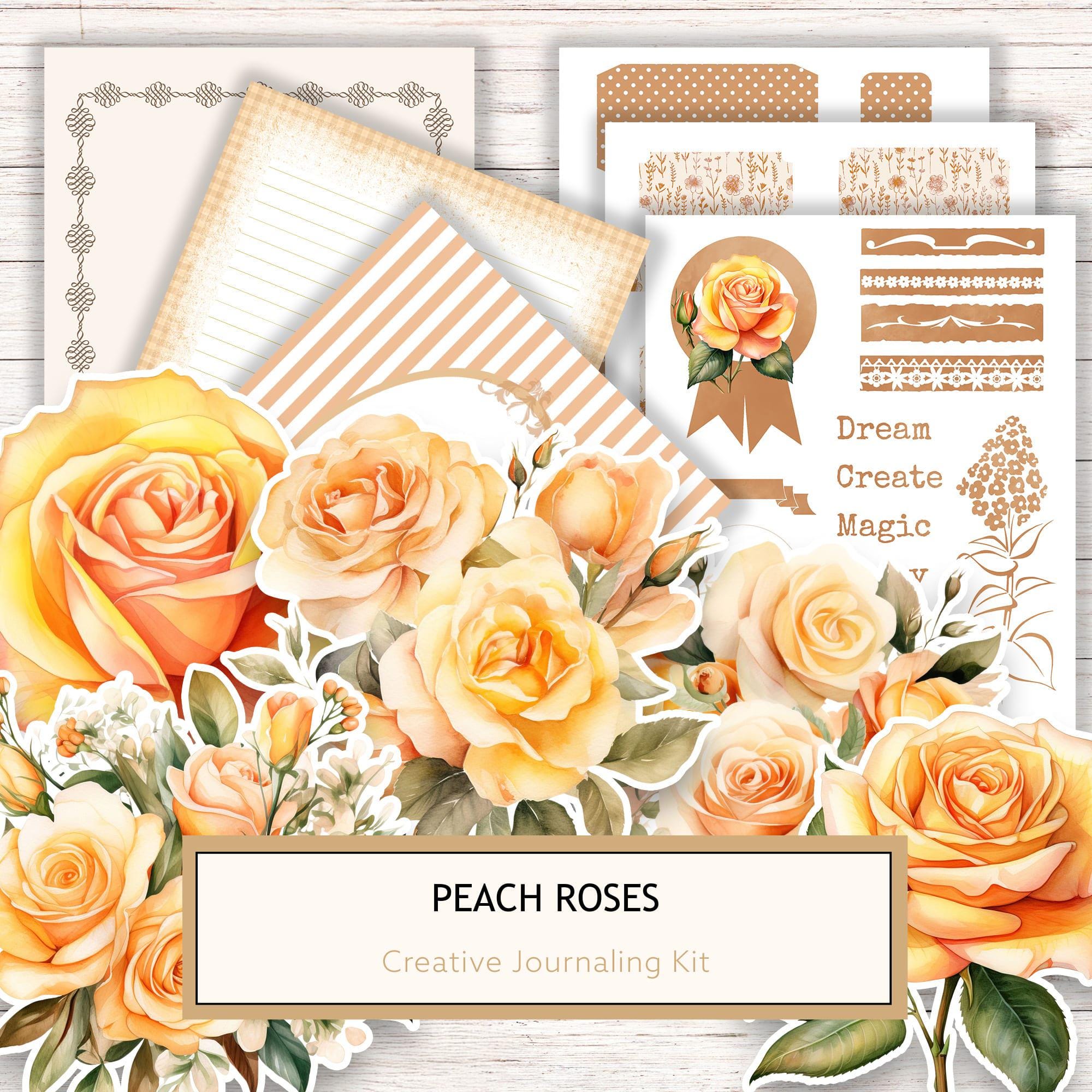 Watercolor Peach Roses Ephemera Kit: Junk Journaling, Scrapbooking (Digital Download)