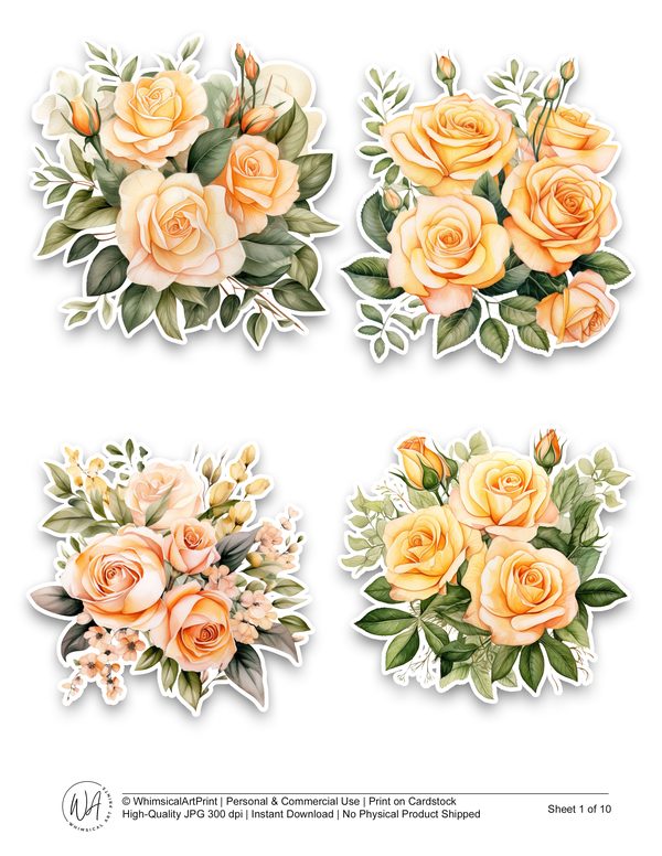 Watercolor Peach Roses Ephemera Kit: Junk Journaling, Scrapbooking (Digital Download) — image 2
