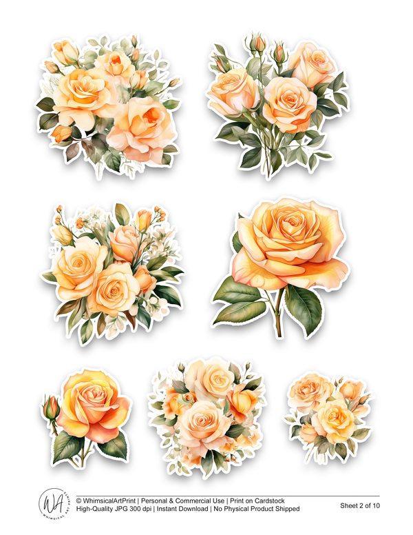 Watercolor Peach Roses Ephemera Kit: Junk Journaling, Scrapbooking (Digital Download) — image 3