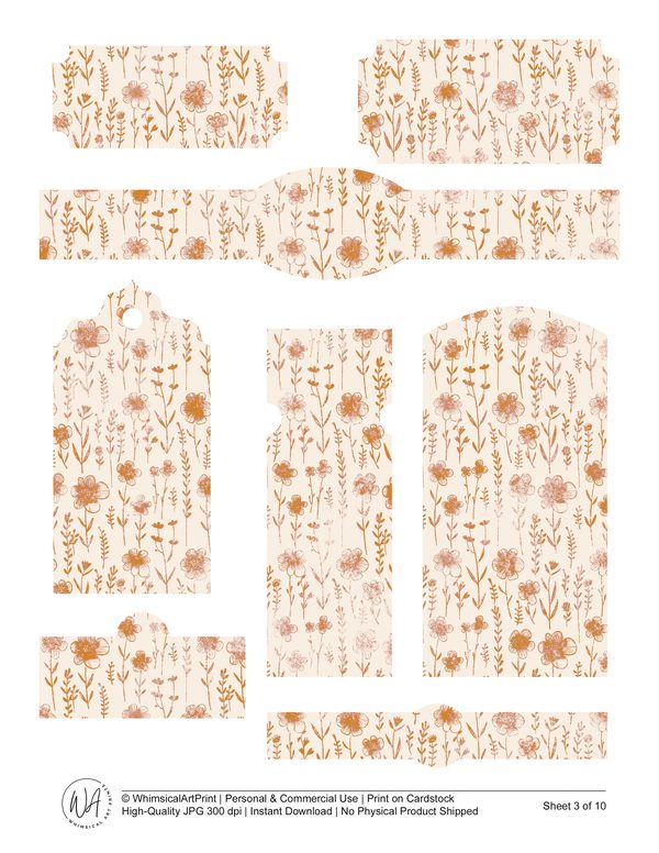 Watercolor Peach Roses Ephemera Kit: Junk Journaling, Scrapbooking (Digital Download) — image 4