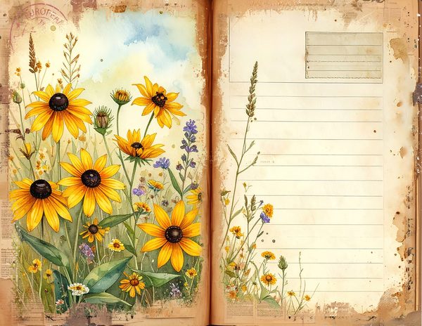 Prairie Wildflowers in Bright Yellow and Green Tones, Printable Sheets for Junk Journaling — image 2