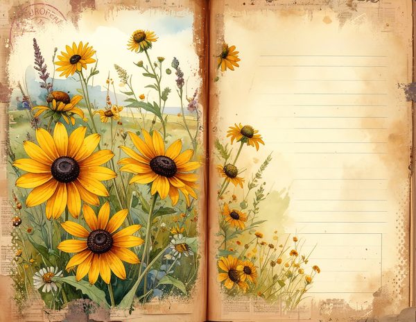 Prairie Wildflowers in Bright Yellow and Green Tones, Printable Sheets for Junk Journaling — image 3