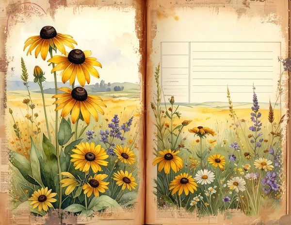 Prairie Wildflowers in Bright Yellow and Green Tones, Printable Sheets for Junk Journaling — image 4