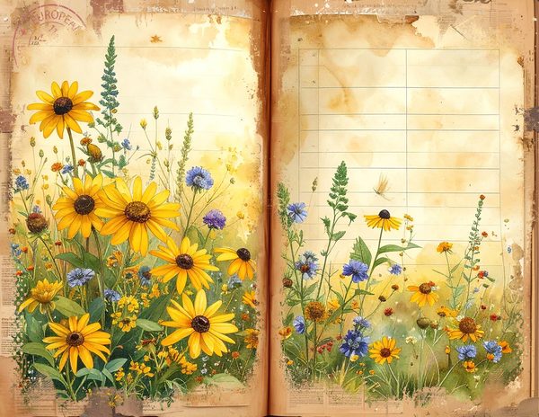 Prairie Wildflowers in Bright Yellow and Green Tones, Printable Sheets for Junk Journaling — image 5