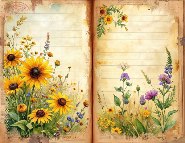 Prairie Wildflowers in Bright Yellow and Green Tones, Printable Sheets for Junk Journaling — image 6