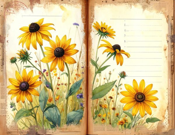 Prairie Wildflowers in Bright Yellow and Green Tones, Printable Sheets for Junk Journaling — image 8