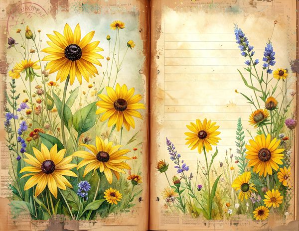 Prairie Wildflowers in Bright Yellow and Green Tones, Printable Sheets for Junk Journaling — image 9