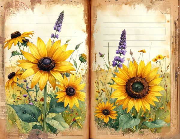Prairie Wildflowers in Bright Yellow and Green Tones, Printable Sheets for Junk Journaling — image 10