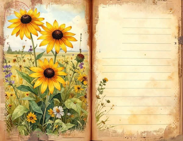 Prairie Wildflowers in Bright Yellow and Green Tones, Printable Sheets for Junk Journaling — image 11