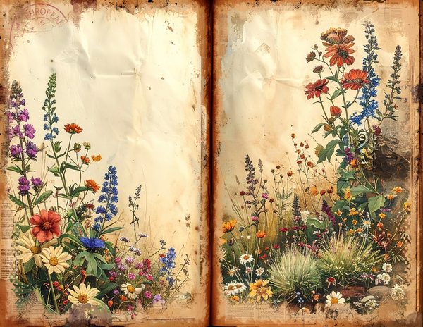 Watercolor Countryside Junk Journal Kit = Bifold Scrapbook Pages (Digital Download) — image 1