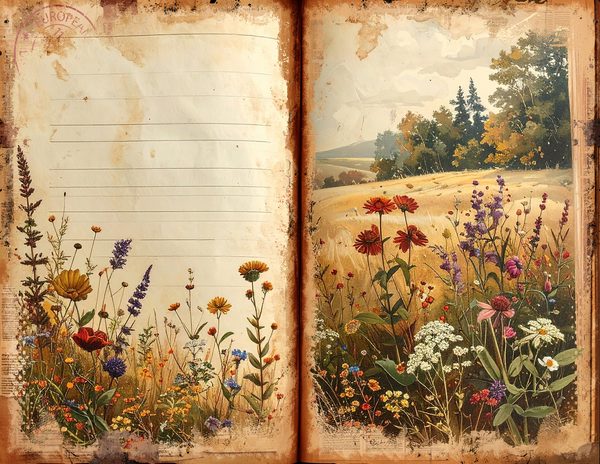 Watercolor Countryside Junk Journal Kit = Bifold Scrapbook Pages (Digital Download) — image 4