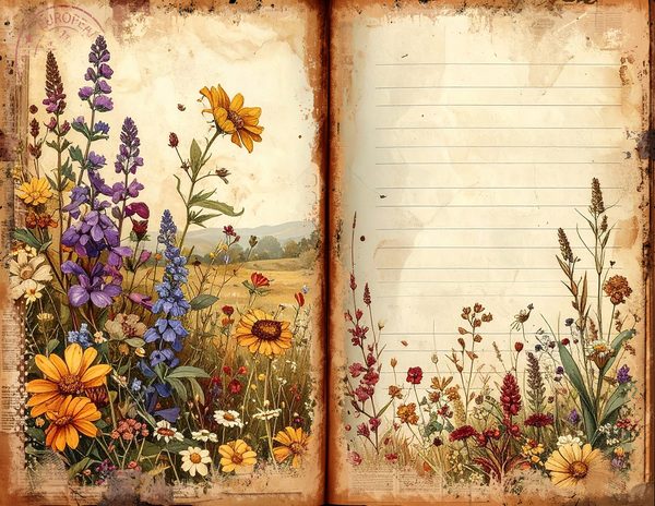 Watercolor Countryside Junk Journal Kit = Bifold Scrapbook Pages (Digital Download) — image 6