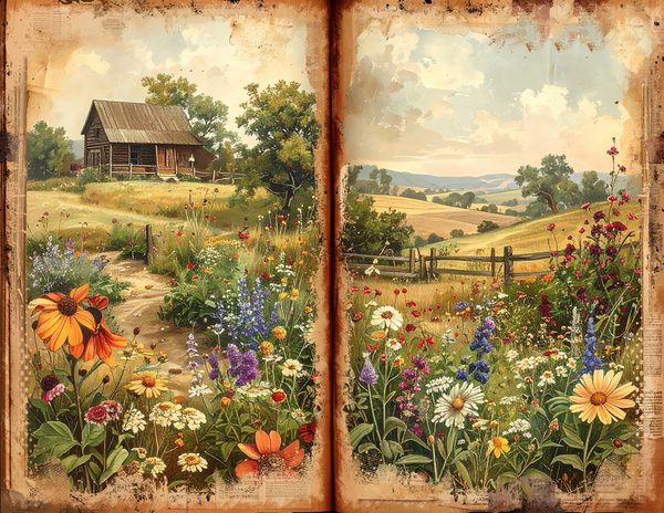 Watercolor Countryside Junk Journal Kit = Bifold Scrapbook Pages (Digital Download) — image 7