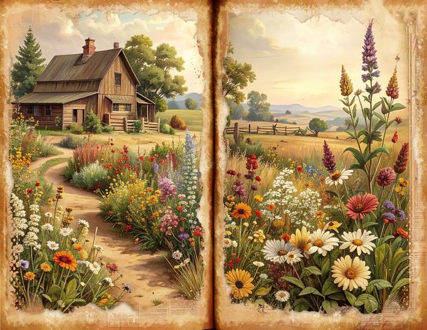 Watercolor Countryside Junk Journal Kit = Bifold Scrapbook Pages (Digital Download) — image 10