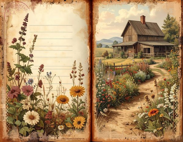 Watercolor Countryside Junk Journal Kit = Bifold Scrapbook Pages (Digital Download) — image 11