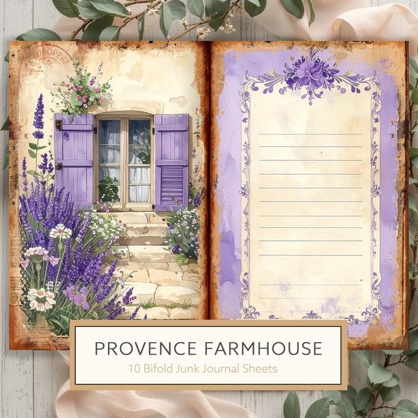 Watercolor Provence Farmhouse Printable Sheets for Junk Journaling and Scrapbooking Project