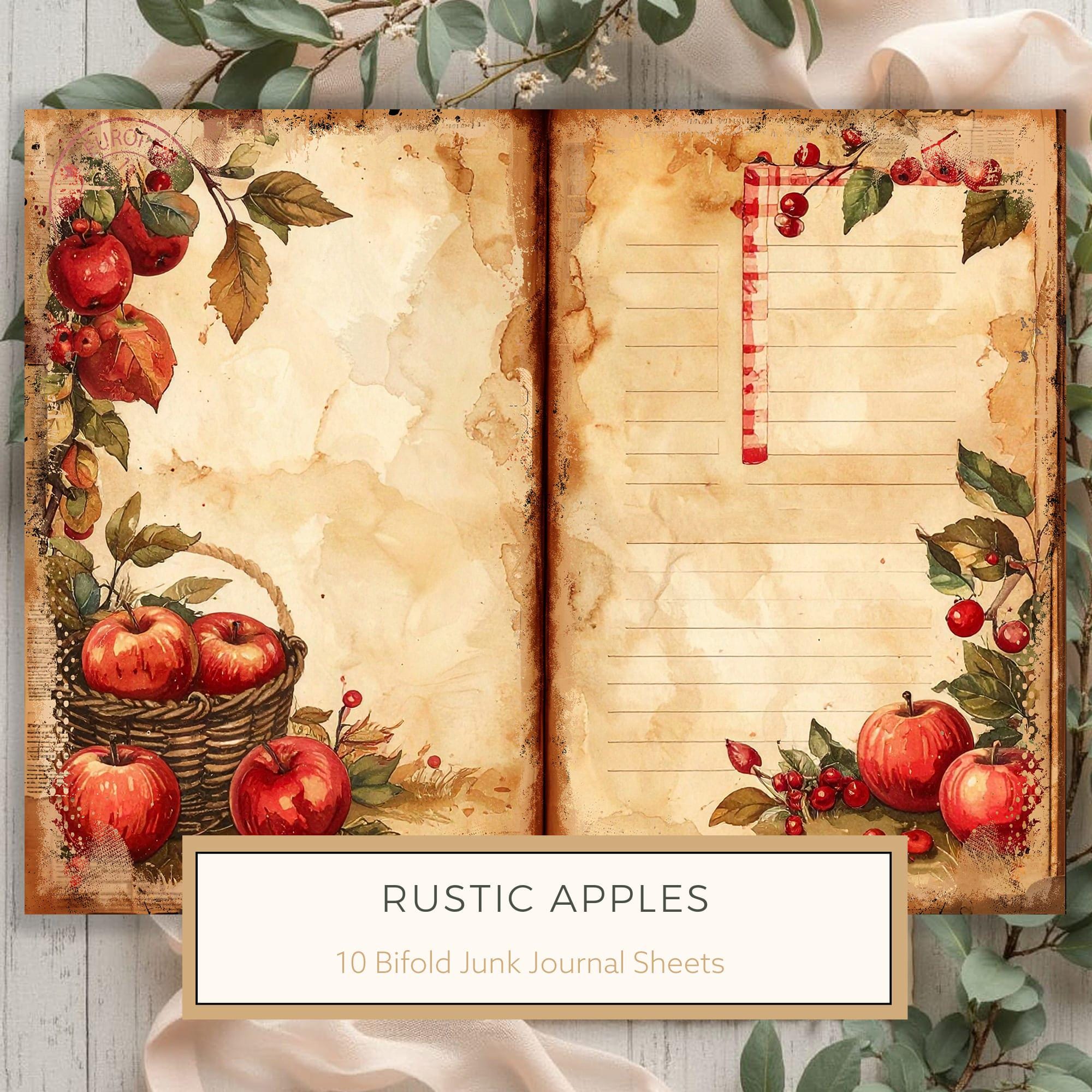 Apple Junk Journal Pages: Watercolor Bifold Sheets (Digital Download)