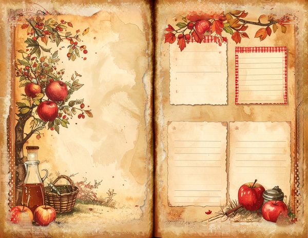 Apple Junk Journal Pages: Watercolor Bifold Sheets (Digital Download) — image 1